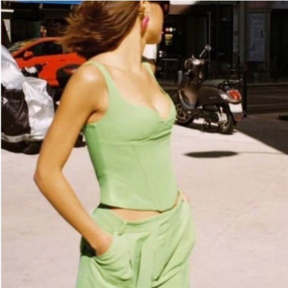 Zara Green Linen Blend Corset Top Size Small - Picture 8 of 9